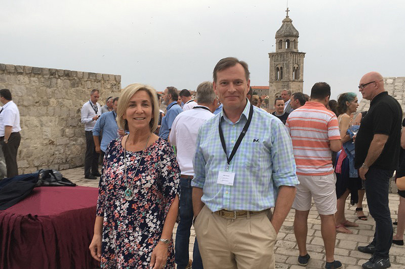 Active Silicon CEO, Colin Pearce and Director of North American Operations, Eileen Zell at the 2018 EMVA Business conference drinks reception at the Walls of Dubrovnik.