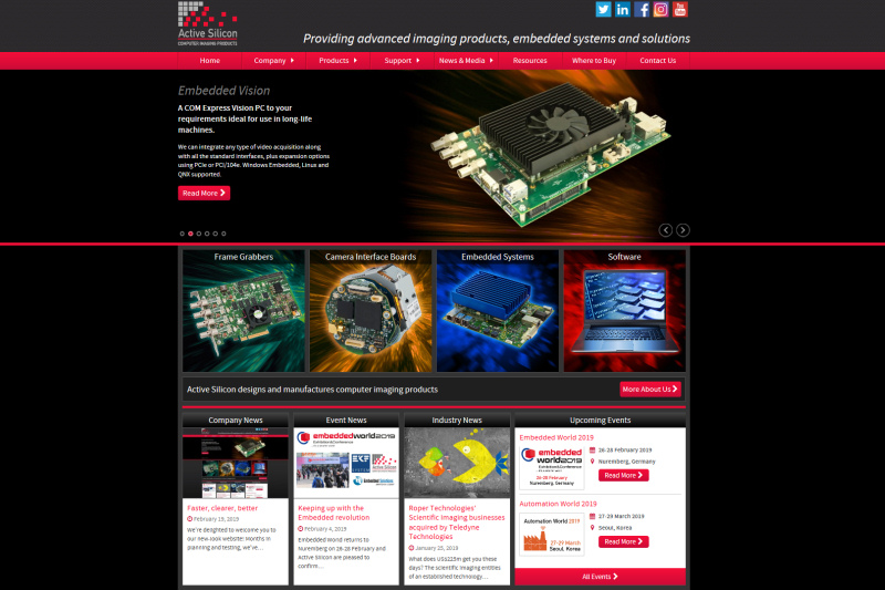 Screenshot of Active Silicon’s new website