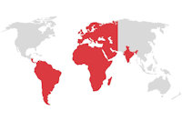 World map with EMEA, India, central and south America highlighted