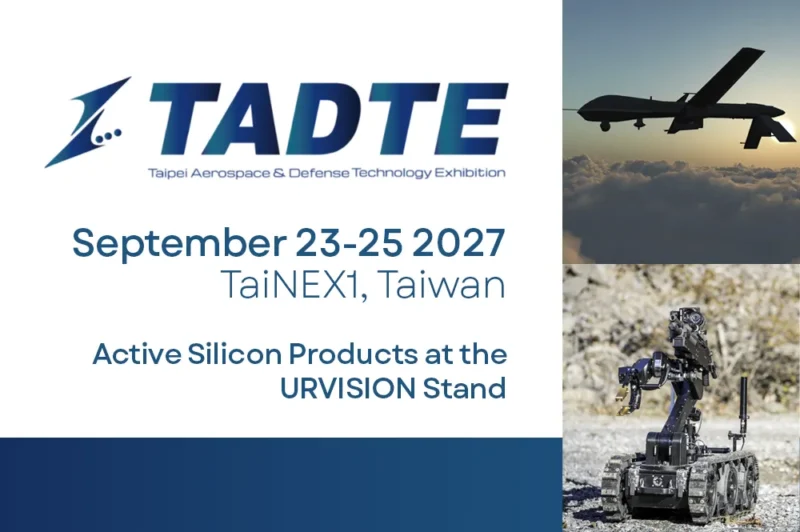 Announcement of the TADTE 2027 in Taiwan showing also a photo of a drone and a bomb disposal robot