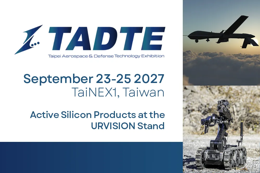 Announcement of the TADTE 2027 in Taiwan showing also a photo of a drone and a bomb disposal robot