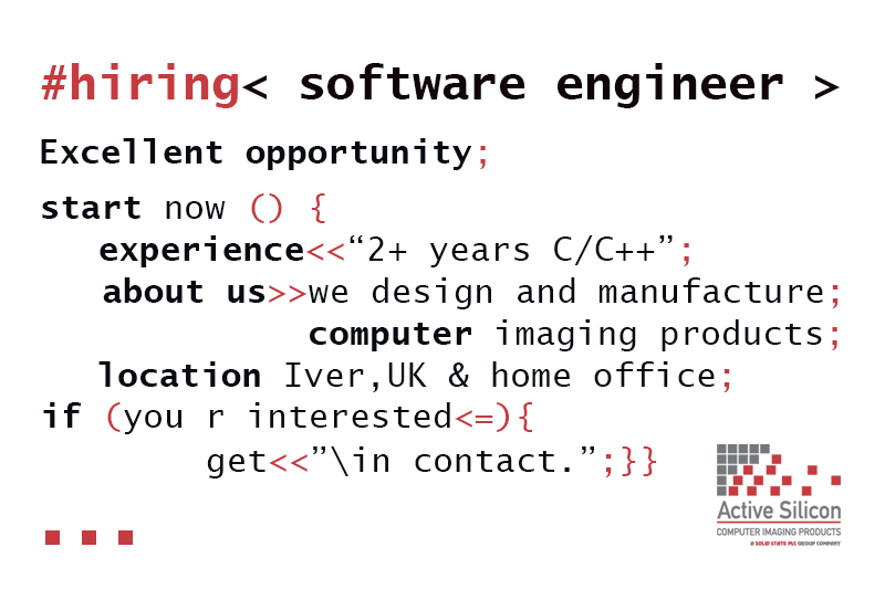 Code spelling out the words of the job advert