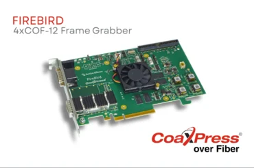 FireBird CXP over Fiber frame grabber with CoaXPress logo and product label