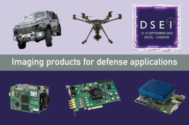 Imaging products, a drone, an armoured vehicle and the DSEI logo