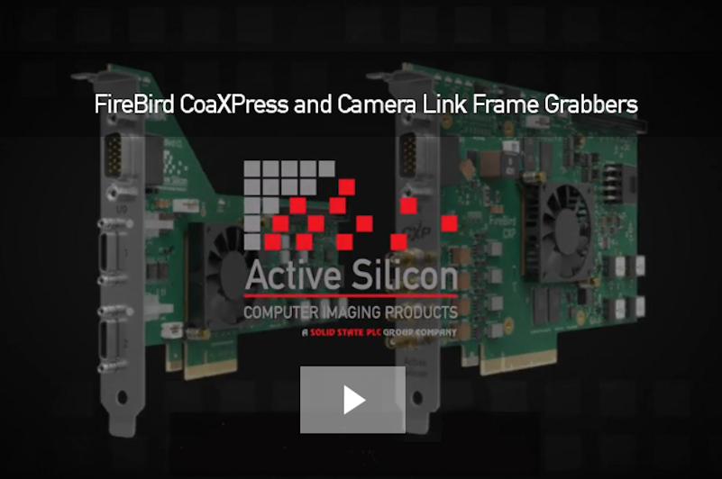 Screen shot from frame grabber product video showing a coaxpress and camera link frame grabber