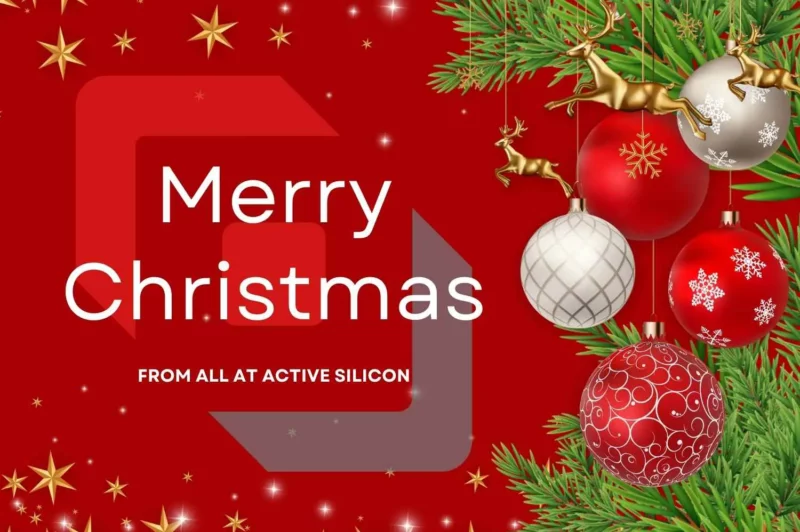 Christmas decorations with the company logo and christmas greetings