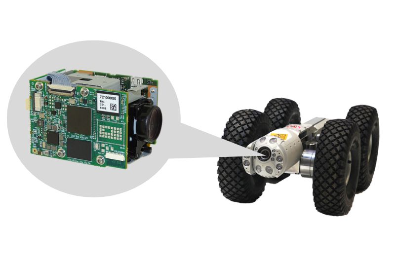 A Harrier autofocus-zoom IP camera and a pipe inspection crawler robot