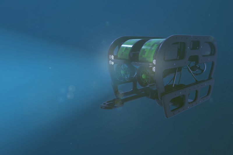 A subsea ROV moving underwater