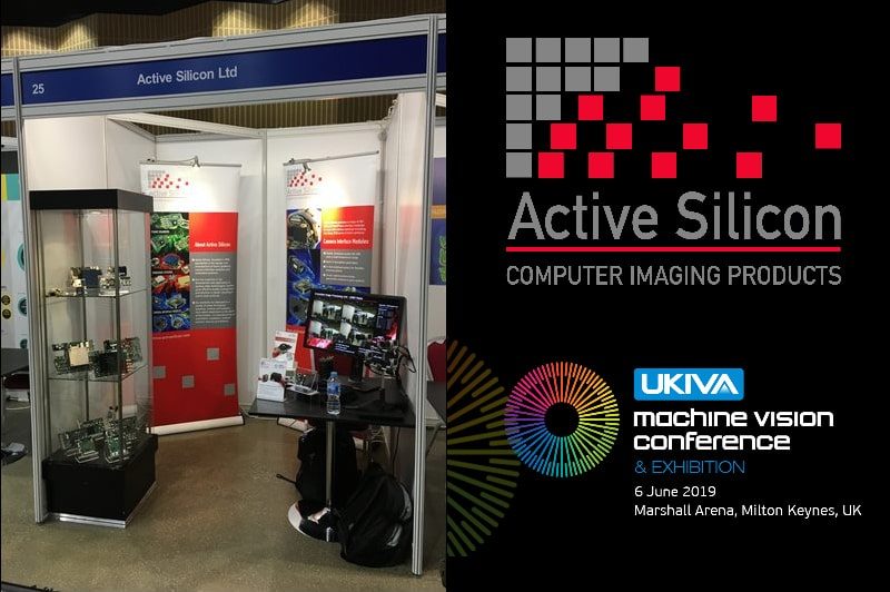 UKIVA logo with Active Silicon logo and photo of Active Silicon’s exhibition booth