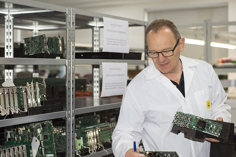 Active Silicon staff inspects frame grabber boards