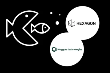 Large fish eating small fish with Hexagon and Waygate logos