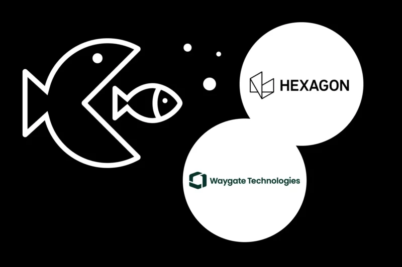 Large fish eating small fish with Hexagon and Waygate logos