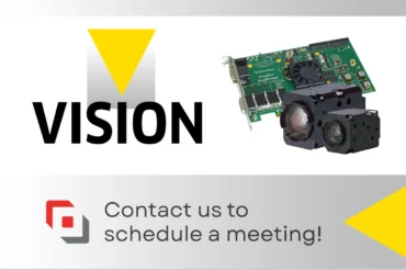 Vision event logo next to a frame grabber and block cameras