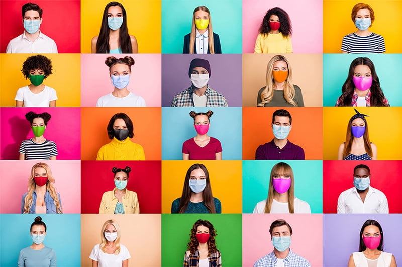 Montage of photos of people wearing a face mask