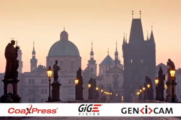 Photo of Prague with CoaXPress, GenICam and GigE logos