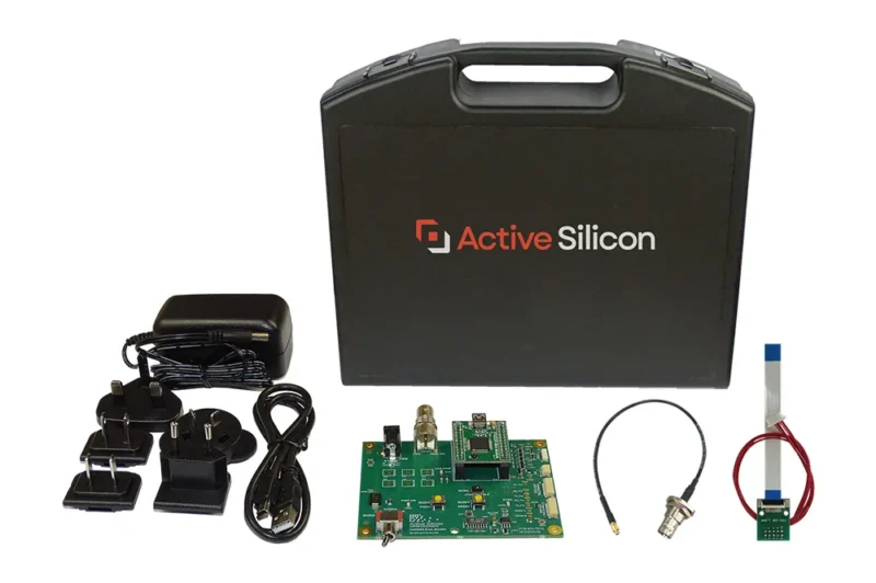Photo of content and case of the evaluation kit for Harrier SDI Cameras