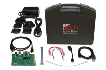 Photo of content and case of the evaluation kit for Harrier USB/HDMI