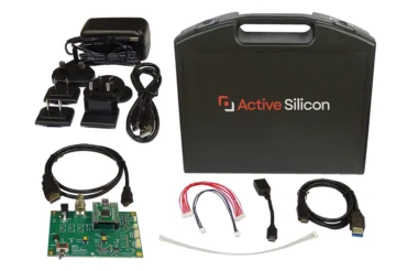 Photo of content and case of the evaluation kit for Harrier USB/HDMI